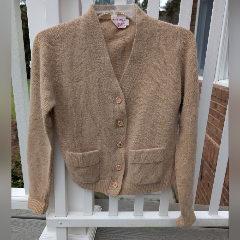 Vintage Evan Picone Tan Lambswool Blend Cardigan